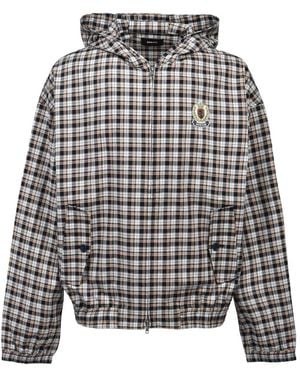 BREATH Check-Pattern Hooded Jacket - Grey