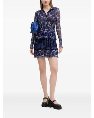 Desigual Floral-Print Pleated Dress - Blue