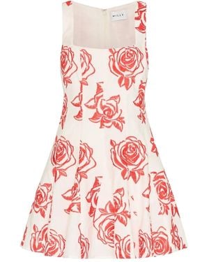 MILLY Ariel Mini-Jurk Met Roosprint - Rood