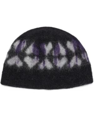 CA4LA Heart-Patterned Beanie Hat - Black