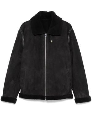 Arma Suede Shearling-Trimmed Zip Jacket - Black
