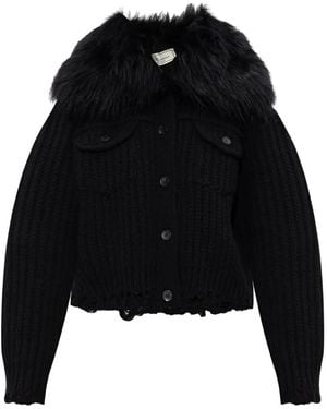 Blumarine Faux-Fur-Trim Button-Up Jacket - Black