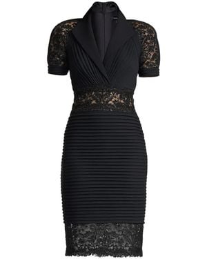 Tadashi Shoji Vestido Midi Con Paneles De Encaje Y Pinzas - Negro