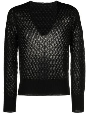 SAPIO Pointelle-Knit V-Neck Sweater - Black