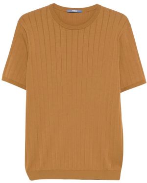 People Of Shibuya Ribbed-Knit Short-Sleeve T-Shirt - Brown