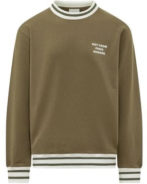 Drole de Monsieur Logo-Print Striped-Trim Sweatshirt - Green