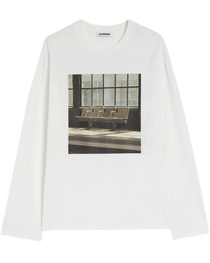 Jil Sander Long-Sleeve Print Cotton T-Shirt - White