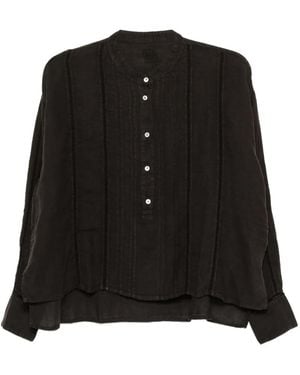 120% Lino Button-Detailed Linen Shirt - Black