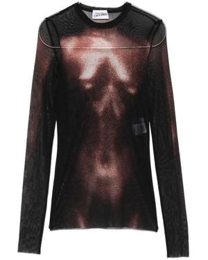 Jean Paul Gaultier Mesh Body-Print Top - Black