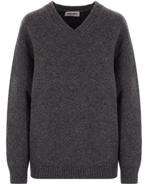 Miu Miu Shetland V-Neck Jumper - Grey