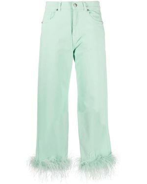 P.A.R.O.S.H. Feather-Trim Stretch-Cotton Jeans - Green