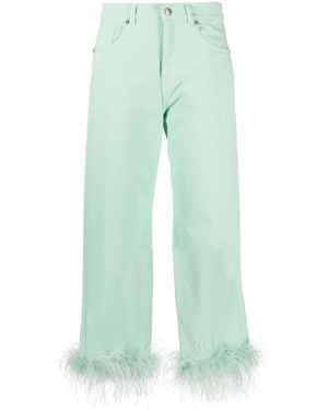 P.A.R.O.S.H. Feather-Trim Stretch-Cotton Jeans - Green
