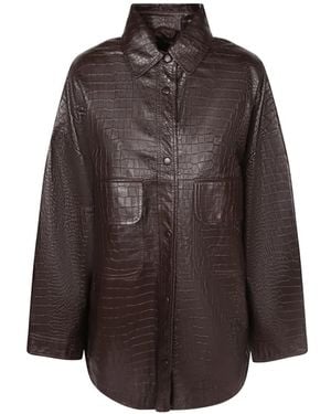 FEDERICA TOSI 100% Coconut Print Leather Shirt Jacket - Brown