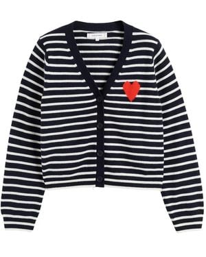 Chinti & Parker Breton Heart Striped Cardigan - Blue