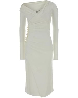 Elisabetta Franchi Draped Button Midi Dress - White