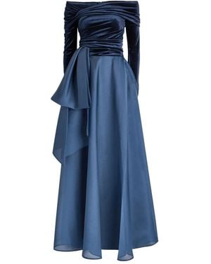 Talbot Runhof Off-Shoulder Draped Gown - Blue