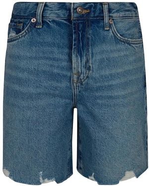 7 For All Mankind Distressed Denim Shorts - Blue