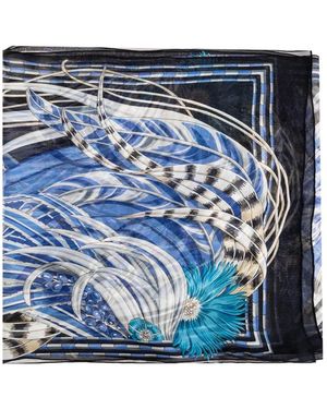 Ferragamo Flower-Print Silk Scarf - Blue