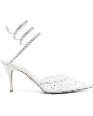 Rene Caovilla Belle Crystal-Embellished Lace Pumps - White