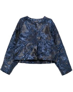 Susanne Bommer Jacquard-Effect Cropped Jacket - Blue