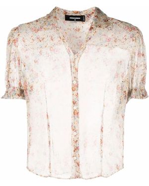 DSquared² Sheer Puff-Sleeve Floral-Print Shirt - Multicolour