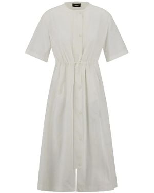 Laminar Vestido Midi De Manga Corta - Blanco