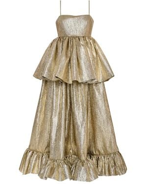 ANOUKI Metallic Tiered Maxi Dress - Natural