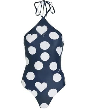 Jacquemus Bastide Heart-Print Polka-Dot Swimsuit - Blue