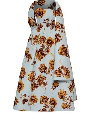 Oscar de la Renta Floral-Print Strapless Gown - White