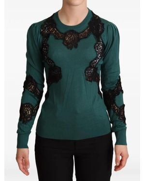 Dolce & Gabbana Lace-Trim Puff-Sleeve Sweater - Green