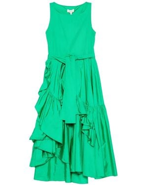 Psophia Ruffled Belted Midi Dress - Green
