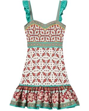 La DoubleJ Gingerbread Ruffled Printed Mini Dress - Red