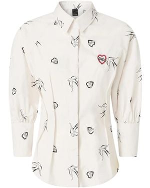 Pinko Swallow-Print Puff-Sleeve Shirt - Natural