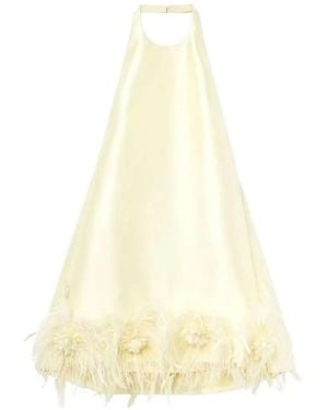 Self-Portrait Feather-Trim Taffeta Mini Dress - White
