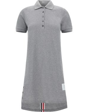 Thom Browne Pique Rwb-Stripe Polo Dress - Grey