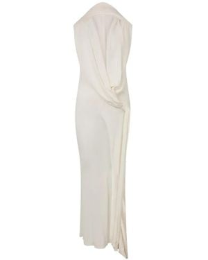 Alberta Ferretti Vestido Largo Drapeado Con Capucha - Blanco