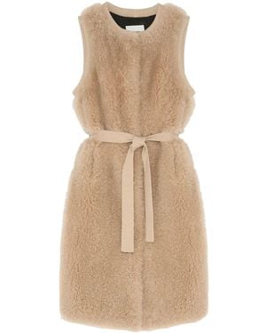 Yves Salomon Belted Shearling Gilet - Natural