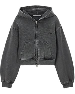 Alexander Wang Sudadera Con Capucha Y Cremallera Y Detalles De Cristales Adheridos - Gris