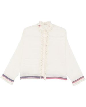 Injiri Blusa A Rayas Con Ribete De Volantes - Blanco