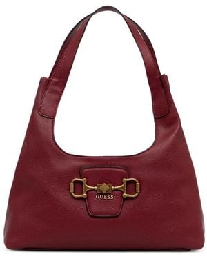 Guess Sunset Horsebit-Detail Shoulder Bag - Red