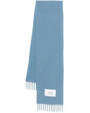 Maison Kitsuné Fringed Logo-Patch Scarf - Blue