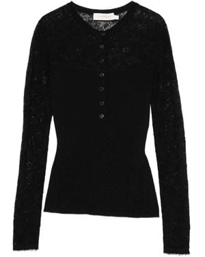 Zimmermann Lace-Panelled Ribbed-Knit Sweater - Black
