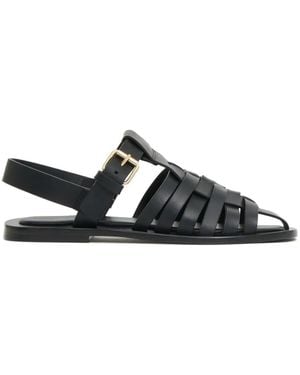 Mansur Gavriel Netta Caged Leather Sandals - Black