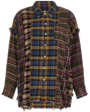 R13 Spliced Frayed-Hem Patchwork Shirt - Grey