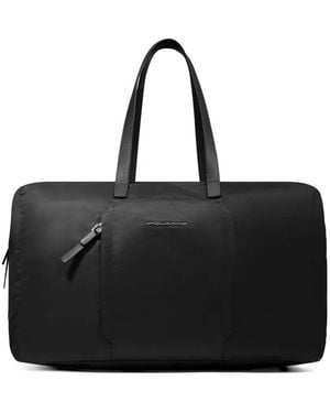 Piquadro Lyra Foldable Leather Duffle Bag - Black