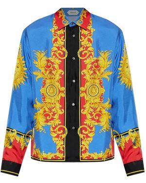 Versace Silk Shirt With "The Sun" Print - Blue