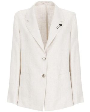 Lardini Check-Pattern Linen Blazer - White