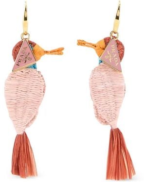 Prada Raffia Bird-Motif Earrings - White