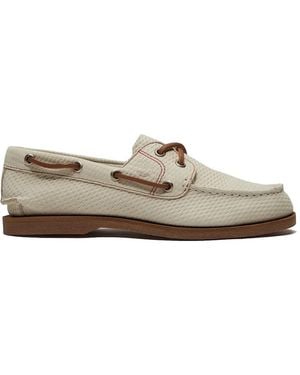 Timberland Logo-Detail Leather Boat Shoes - White