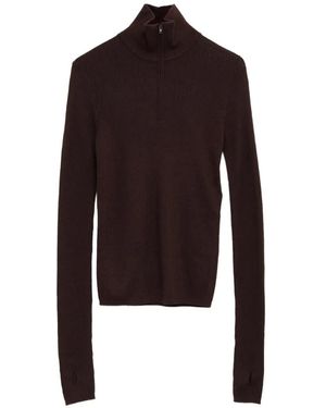 Frankie Shop Pull En Maille Côtelée Sade À Col Zippé - Brown